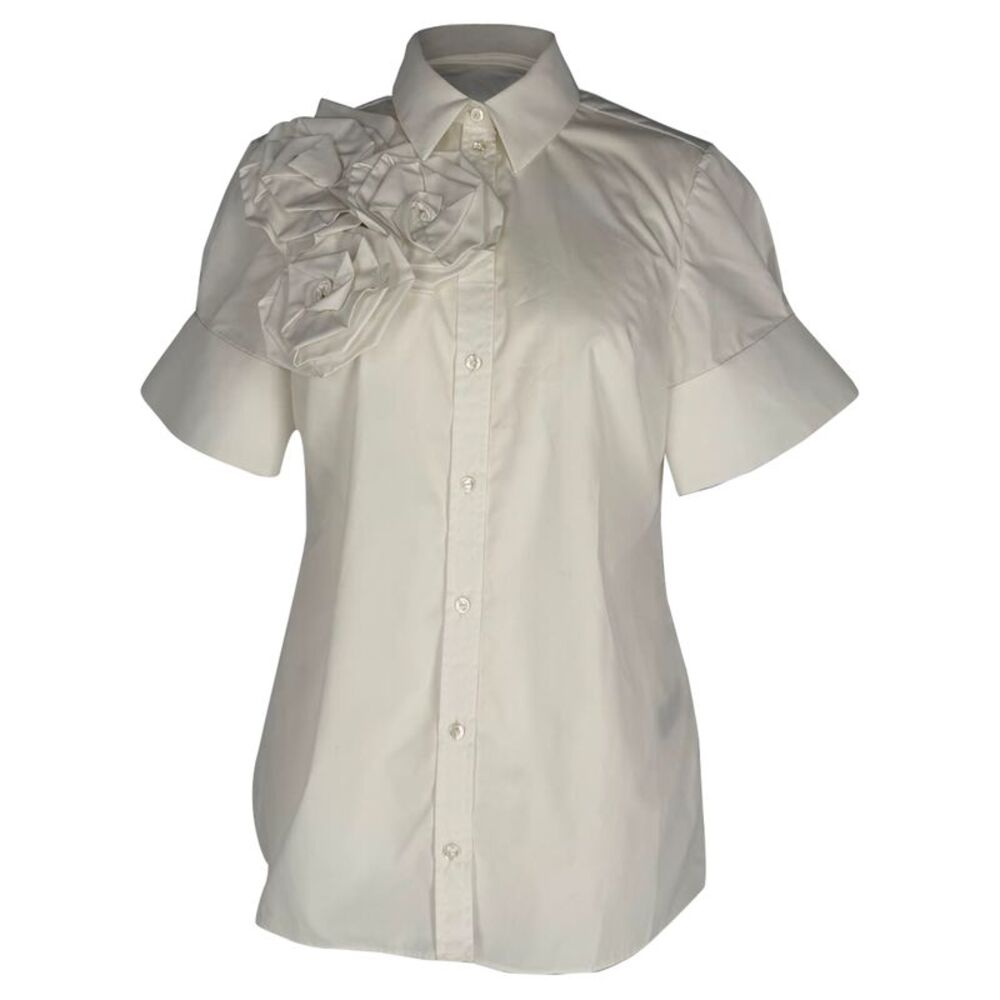 Erdem Floral-Appliqué Shirt in White Cotton